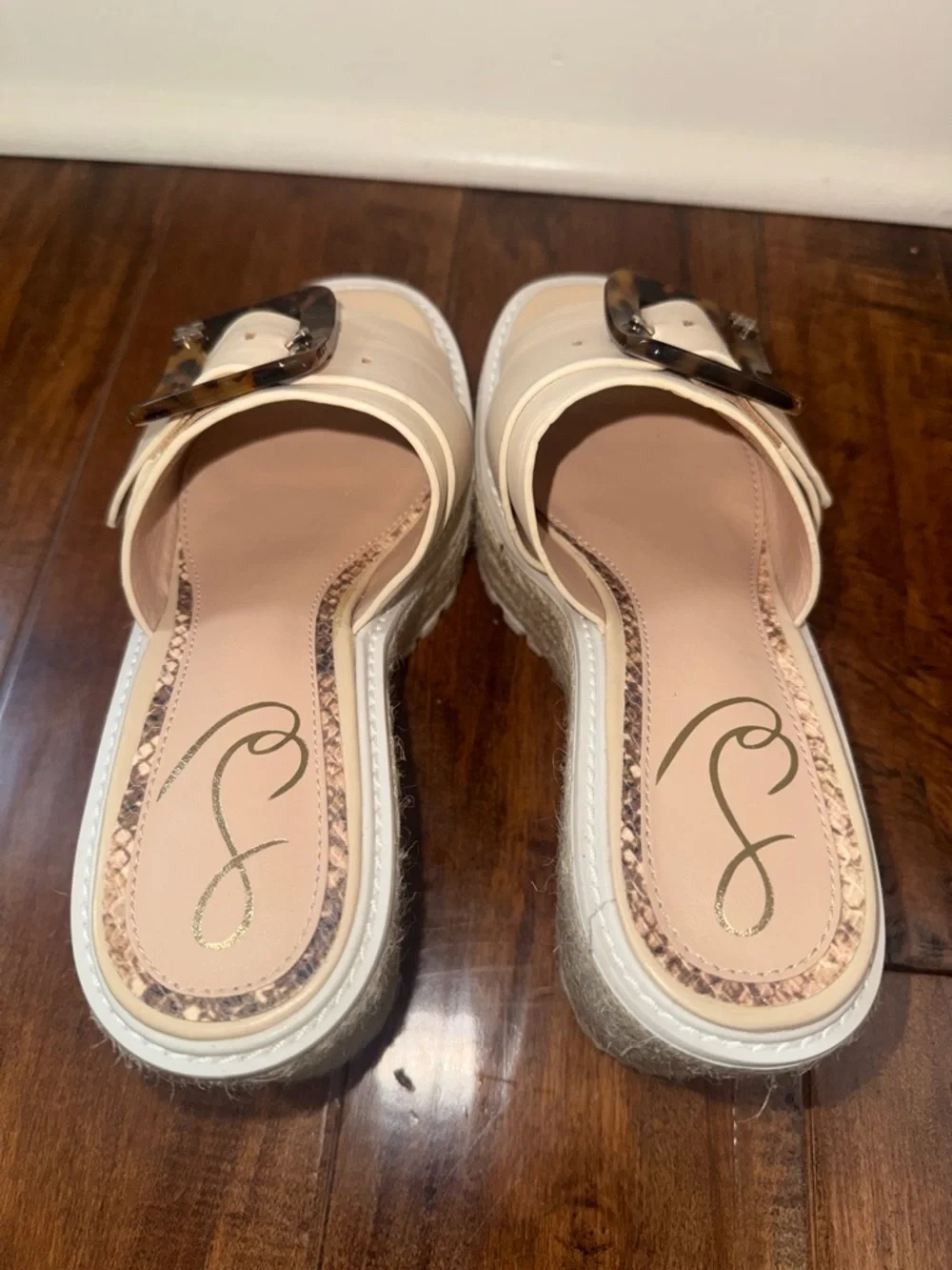 Sam Edelman LIVI wedge leather buckle sand flatform platforms sand ivory New 6